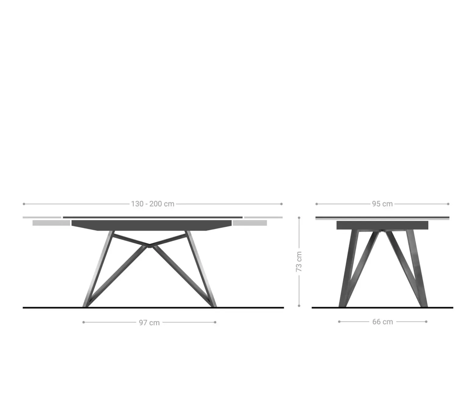 EsstischCarlow 130/200x95 cm Keramik Grau Metall ausziehbar Sofort versandfertig