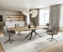 EsstischEdge Boot 200-300x120 cm Keramik Laminam® Sabbia Eichefarbig Kreuzgestell Rechteck Edelstahl Graphit ausziehbar Sofort versandfertig