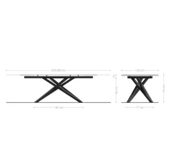 EsstischEdge Boot 200-300x120 cm Keramik Laminam® Sabbia Eichefarbig Kreuzgestell Rechteck Edelstahl Graphit ausziehbar Sofort versandfertig