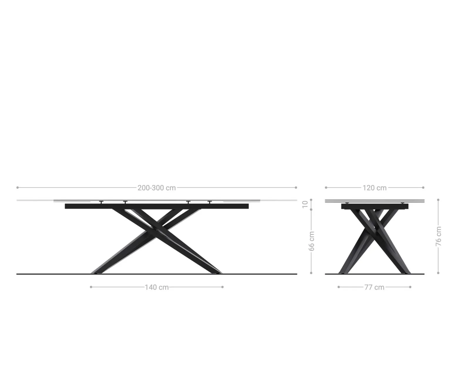 EsstischEdge Boot 200-300x120 cm Keramik Laminam® Sabbia Eichefarbig Kreuzgestell Rechteck Edelstahl Graphit ausziehbar Sofort versandfertig