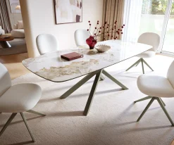 EsstischEdge Boot 180-220x100 cm Keramik Minas Melange Weiß-Beige Kreuzgestell Rechteck Effektfinish Titan ausziehbar Sofort versandfertig