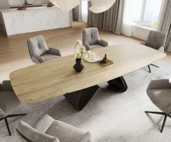 EsstischEdge Boot 200-300x120 cm Keramik Laminam® Sabbia Eichefarbig W-Gestell Metall Schwarz ausziehbar Sofort versandfertig