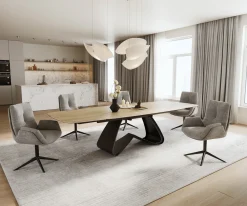 EsstischEdge Boot 200-300x120 cm Keramik Laminam® Sabbia Eichefarbig W-Gestell Metall Schwarz ausziehbar Sofort versandfertig