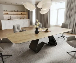 EsstischEdge Boot 240-300x120 cm Keramik Laminam® Sabbia Eichefarbig W-Gestell Metall Schwarz ausziehbar Sofort versandfertig
