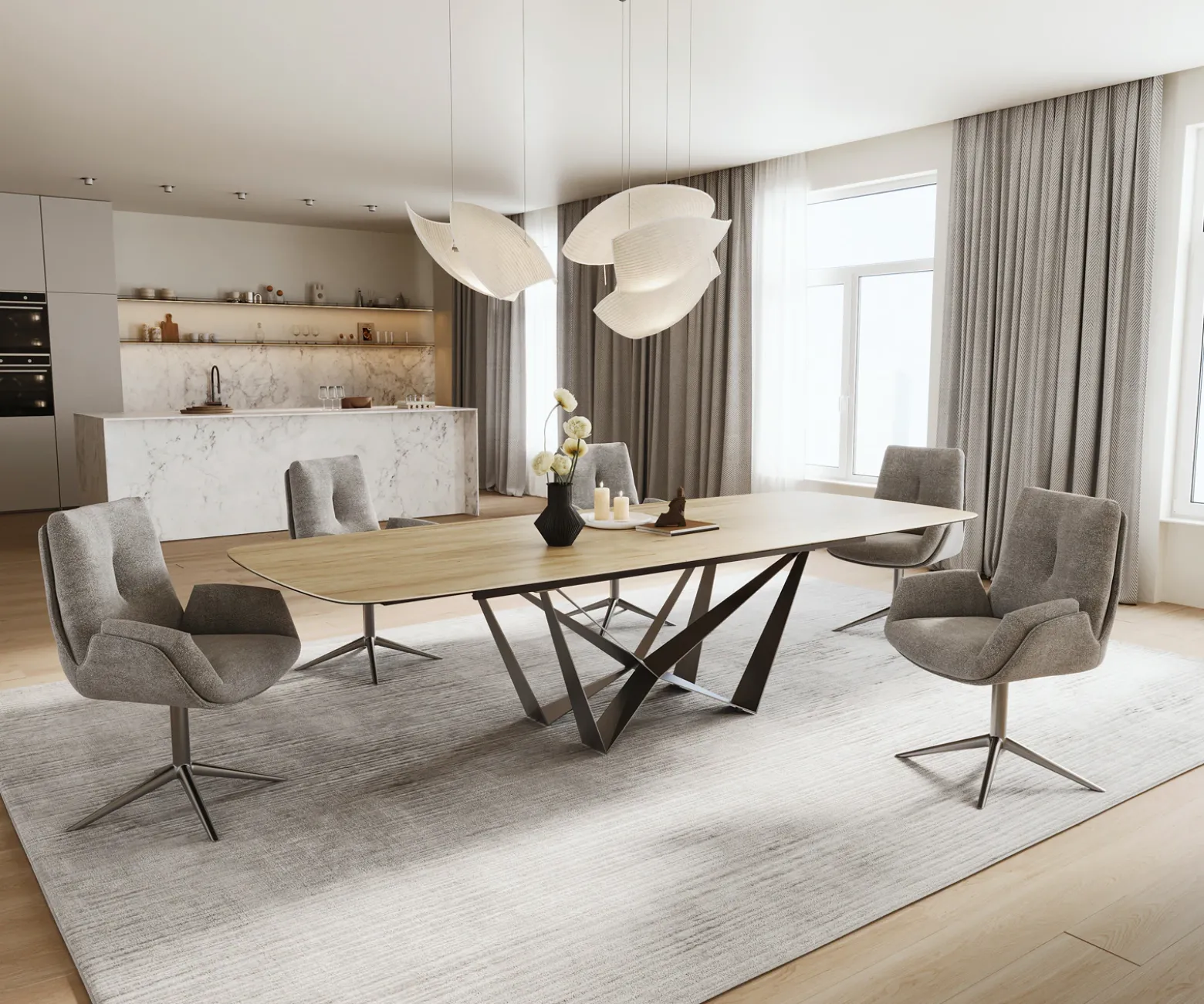 EsstischEdge Boot 240-300x120 cm Keramik Laminam® Sabbia Eichefarbig Spider Flachstahl Edelstahl ausziehbar Sofort versandfertig