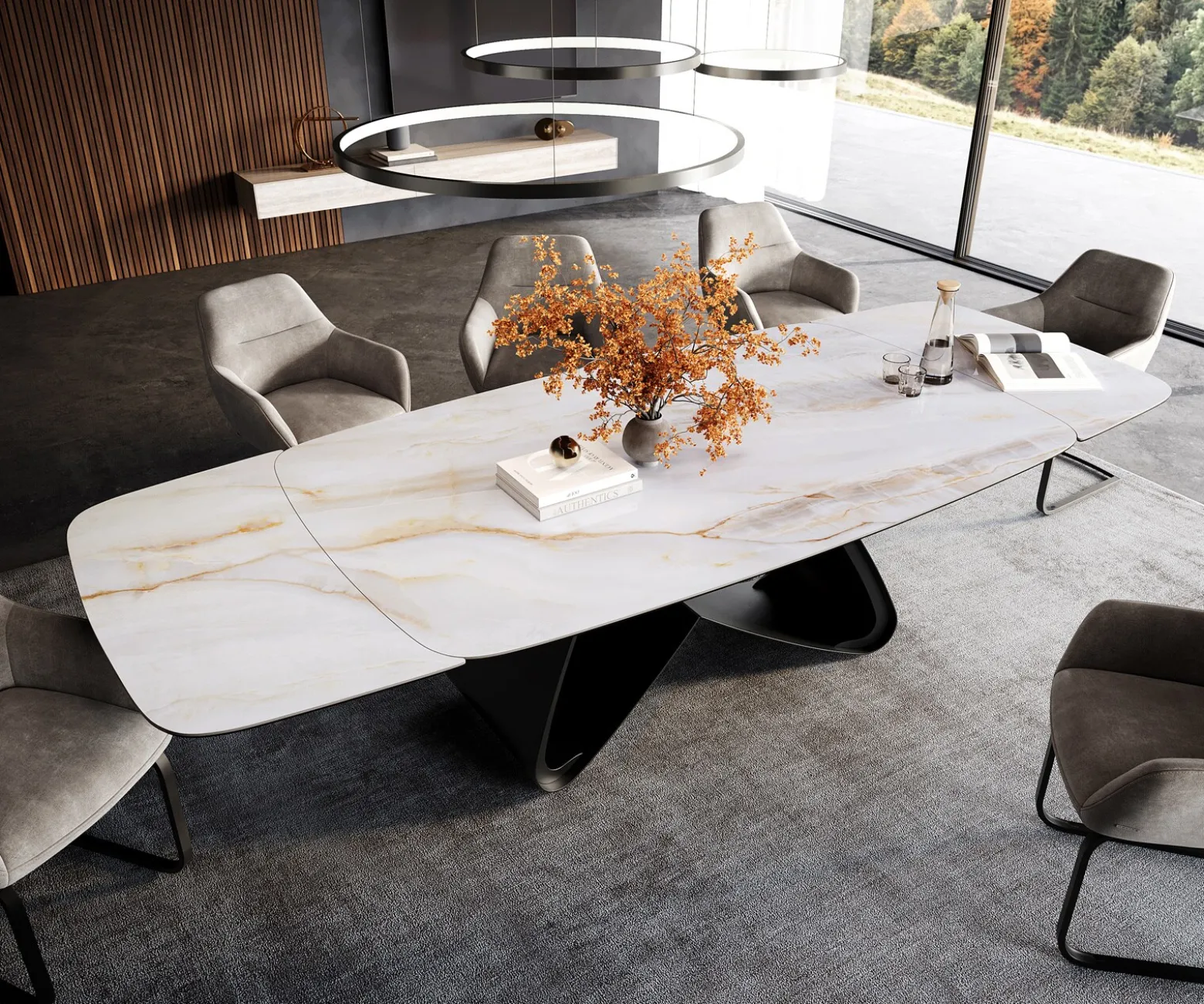 EsstischEdge Boot 200-300x120 cm Keramik Onyx Pearl W-Gestell Metall Schwarz ausziehbar Sofort versandfertig