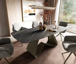 EsstischEdge Boot 180-220x100 cm Laminam® Keramik Noir Desir Braun W-Gestell Metall Effektfinish Titan ausziehbar Sofort versandfertig