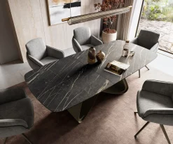 EsstischEdge Boot 180-220x100 cm Laminam® Keramik Noir Desir Braun W-Gestell Metall Effektfinish Titan ausziehbar Sofort versandfertig