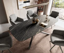 EsstischEdge Boot 180-220x100 cm Laminam® Keramik Noir Desir Braun Kreuzgestell Rechteck Edelstahl Graphit ausziehbar Sofort versandfertig