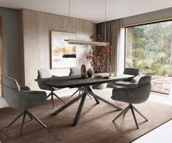 EsstischEdge Boot 180-220x100 cm Laminam® Keramik Noir Desir Braun Kreuzgestell Rechteck Edelstahl Graphit ausziehbar Sofort versandfertig
