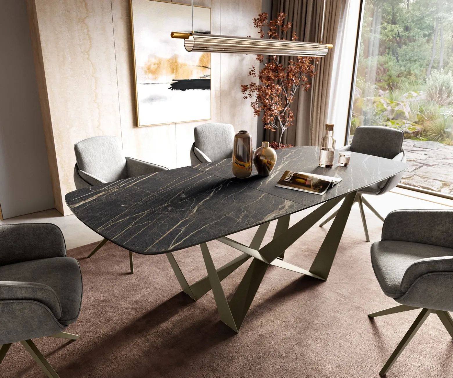 EsstischEdge Boot 180-220x100 cm Laminam® Keramik Noir Desir Braun Spider Metall Effektfinish Titan ausziehbar Sofort versandfertig