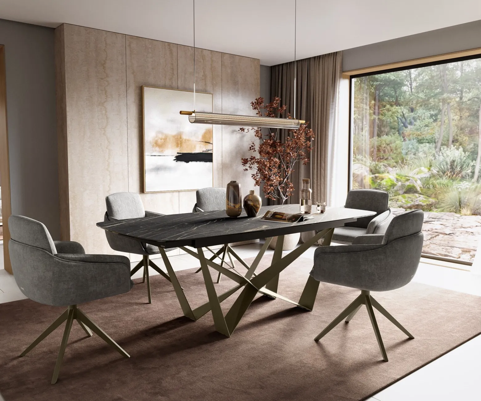 EsstischEdge Boot 180-220x100 cm Laminam® Keramik Noir Desir Braun Spider Metall Effektfinish Titan ausziehbar Sofort versandfertig