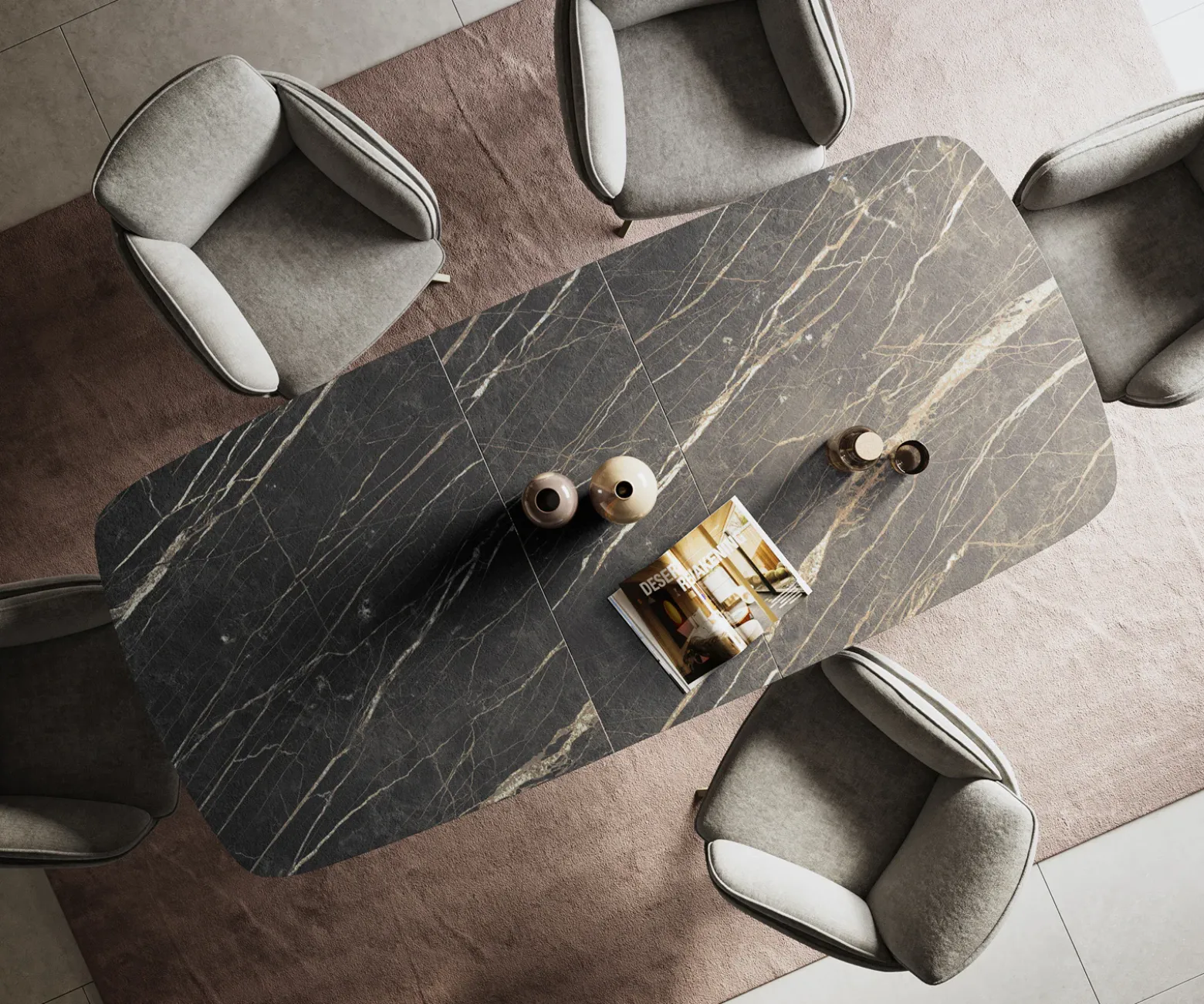 EsstischEdge Boot 180-220x100 cm Laminam® Keramik Noir Desir Braun Spider Metall Effektfinish Titan ausziehbar Sofort versandfertig