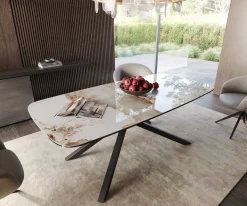 EsstischEdge Boot 200x100 Keramik Minas Melange Weiß-Beige Kreuzgestell Rechteck Schwarz Sofort versandfertig