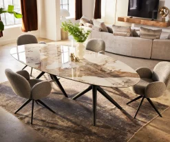 EsstischEdge Oval 280x130 Keramik Minas Melange Weiß-Beige Estelar rund Metall Schwarz Sofort versandfertig