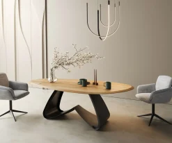 EsstischEdge Oval 220x120x2,5 Eiche Natur W-Gestell Metall Schwarz Flow- Sofort versandfertig
