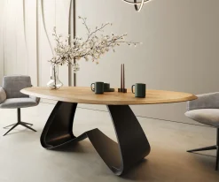 EsstischEdge Oval 220x120x2,5 Eiche Natur W-Gestell Metall Schwarz Flow- Sofort versandfertig