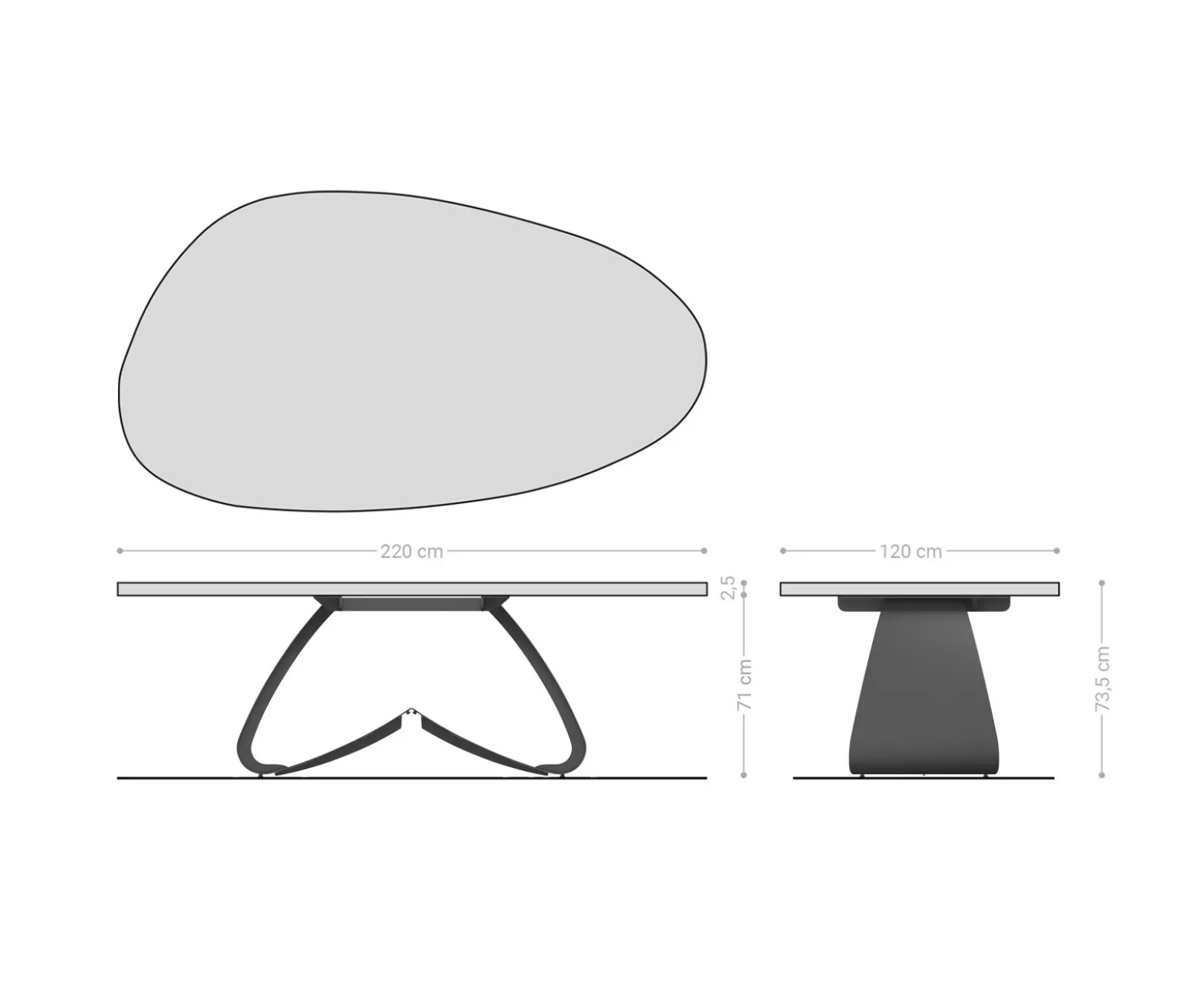 EsstischEdge Oval 220x120x2,5 Eiche Natur W-Gestell Metall Schwarz Flow- Sofort versandfertig