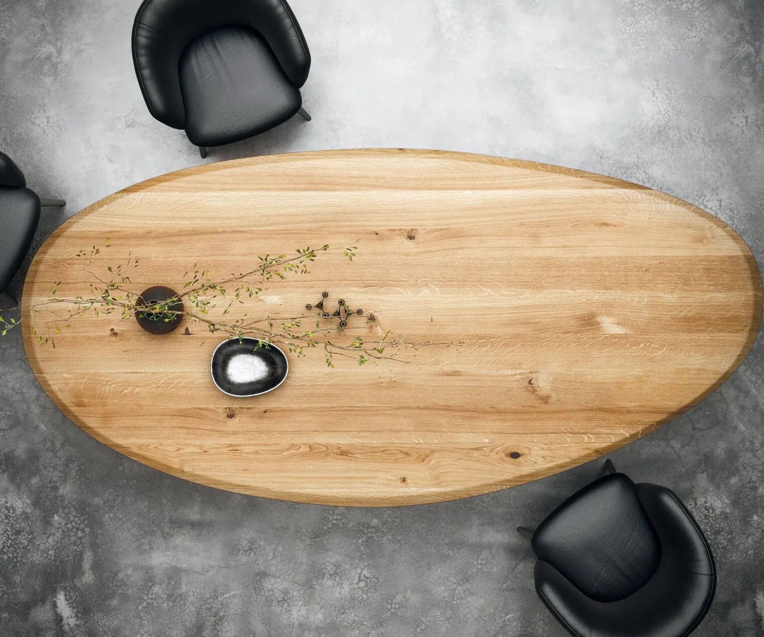 EsstischEdge Oval 280x130x2,5 Eiche Natur Cono Metallic Silber Flow- Versandfertig ca. 25.09.26