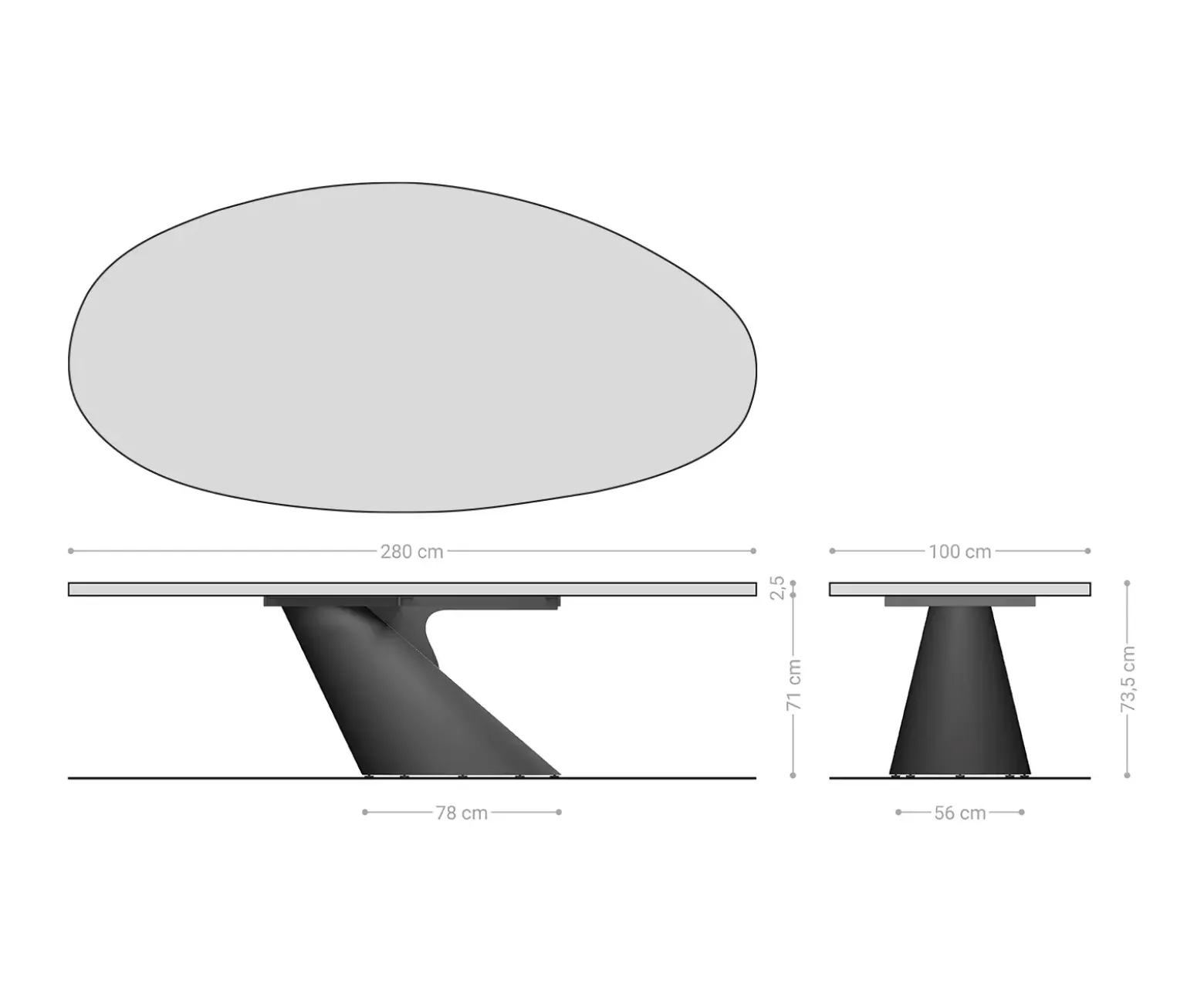 EsstischEdge Oval 280x130x2,5 Eiche Natur Cono Metallic Silber Flow- Versandfertig ca. 25.09.26