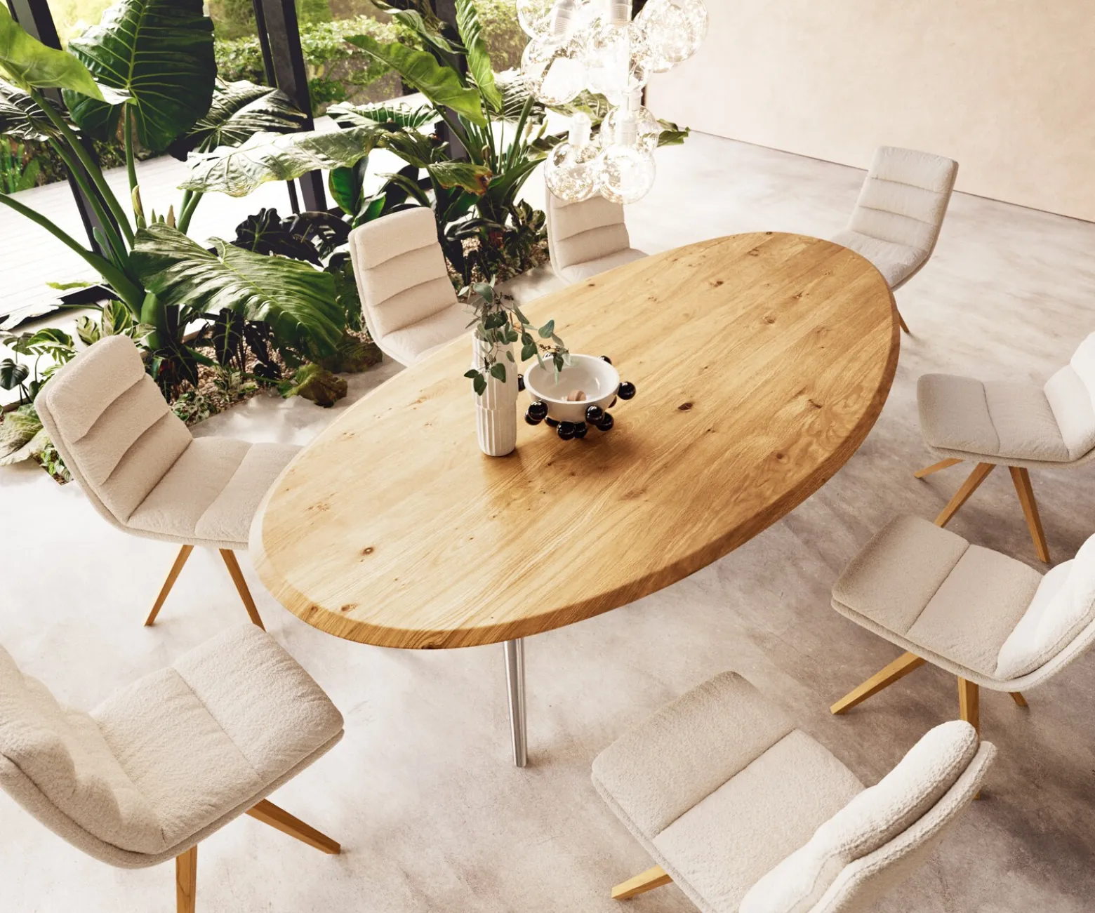 EsstischEdge Oval 280x130x2,5 Eiche Natur Estelar rund Edelstahl Flow- Sofort versandfertig