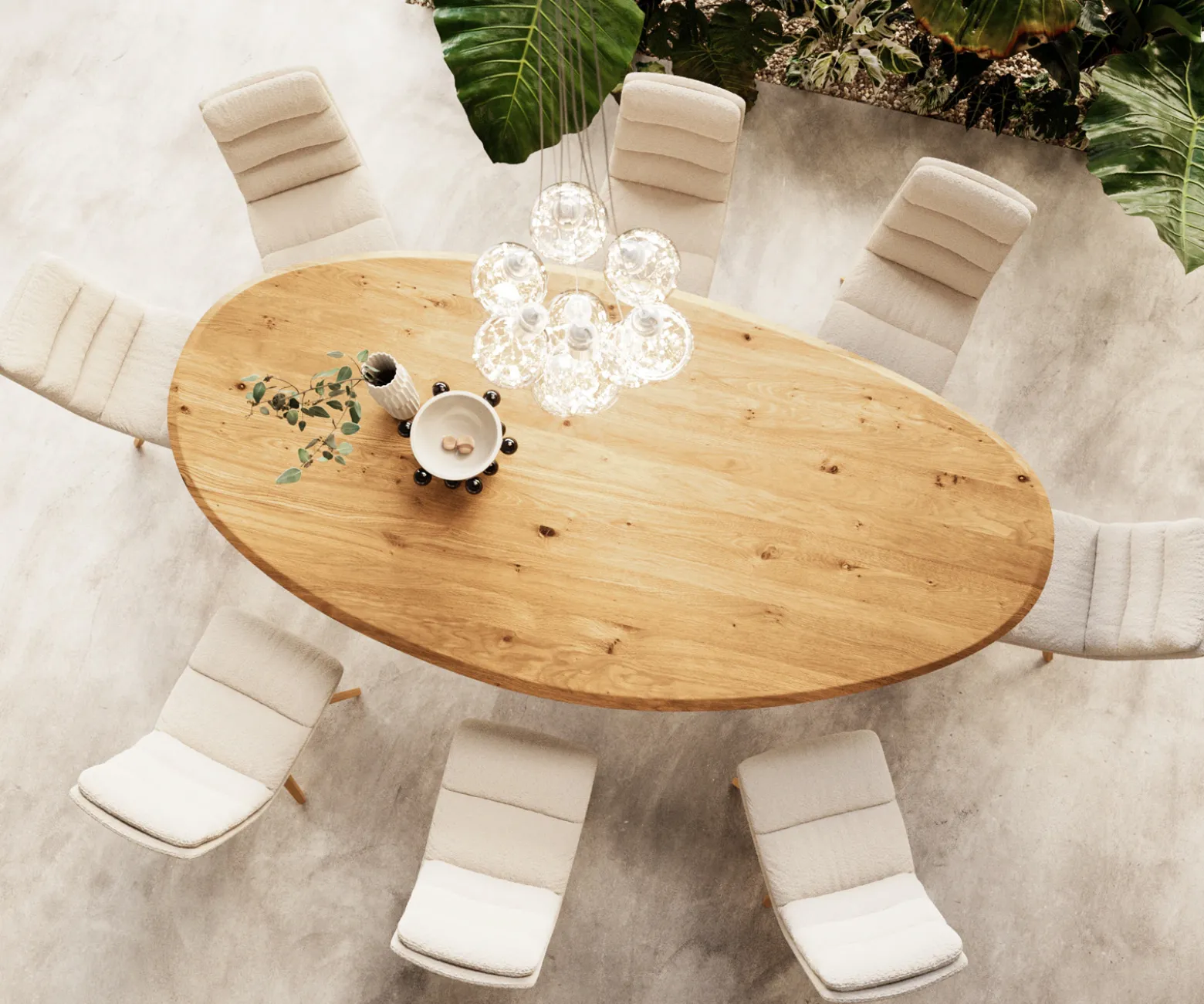 EsstischEdge Oval 280x130x2,5 Eiche Natur Zenthara kantig Edelstahl Flow- Sofort versandfertig