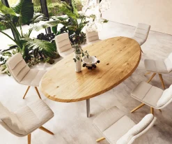 EsstischEdge Oval 280x130x2,5 Eiche Natur Zenthara kantig Edelstahl Flow- Sofort versandfertig