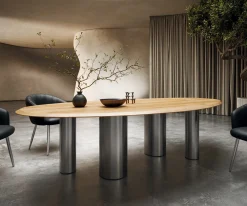 EsstischEdge Oval 280x130x2,5 Eiche Natur Pilier Edelstahl gebürstet Flow- Sofort versandfertig