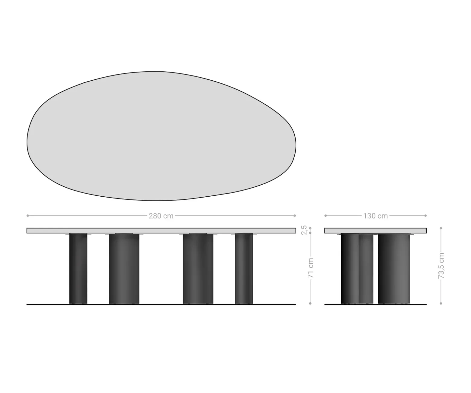 EsstischEdge Oval 280x130x2,5 Eiche Natur Pilier Edelstahl gebürstet Flow- Sofort versandfertig