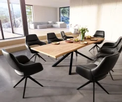EsstischEdge 260x100 Akazie Natur Kreuzgestell Rechteck Schwarz Live- Sofort versandfertig
