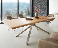 EsstischEdge 240x100 Akazie Natur Kreuzgestell Rechteck Edelstahl Live- Sofort versandfertig