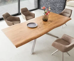 EsstischEdge 240x100 Akazie Natur Kreuzgestell Rechteck Edelstahl Live- Sofort versandfertig