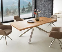 EsstischEdge 240x100 Akazie Natur Kreuzgestell Rechteck Edelstahl Live- Sofort versandfertig