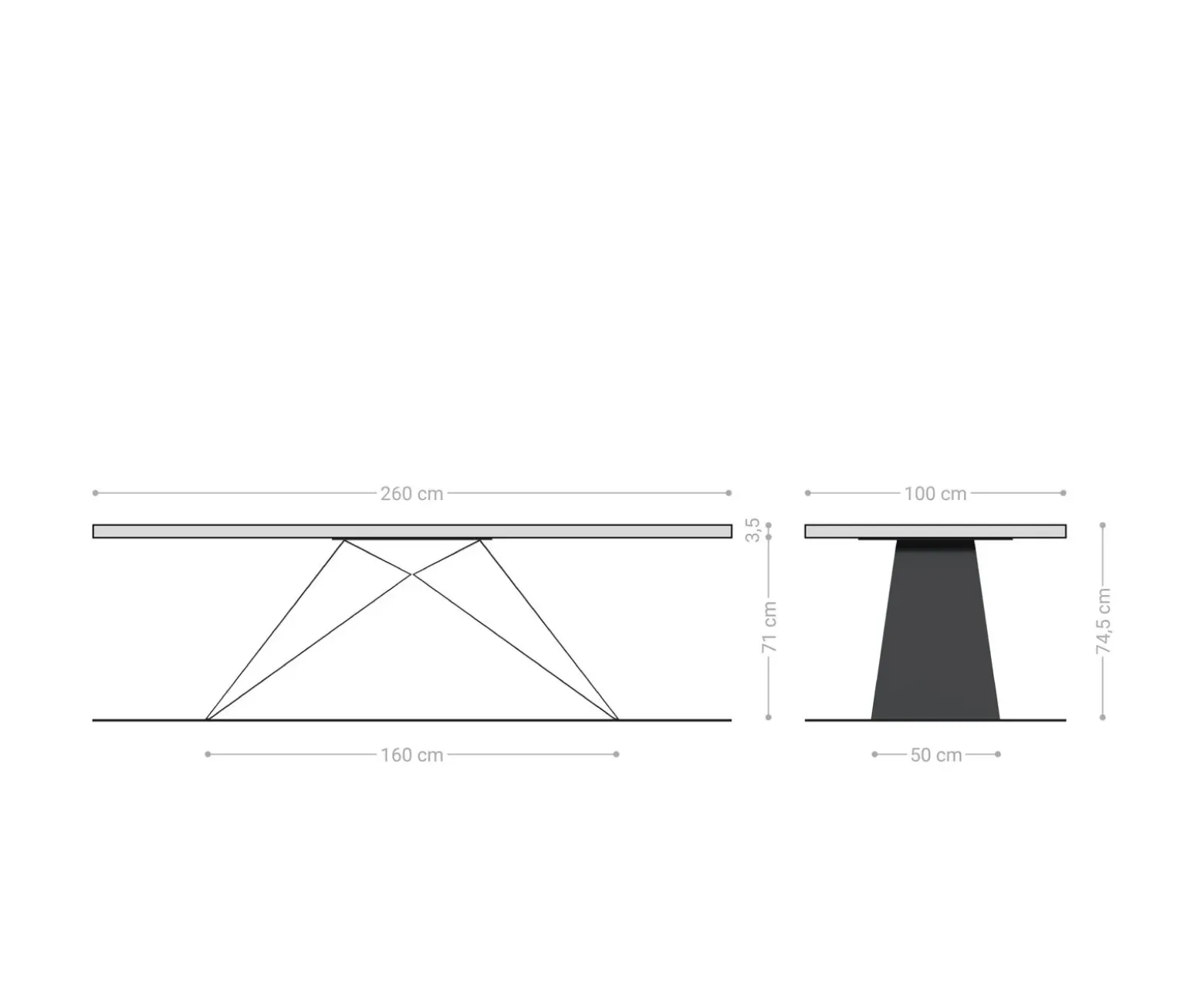 EsstischEdge 260x100 Akazie Platin V-Gestell Flachstahl Schwarz Live- Versandfertig ca. 07.11.26