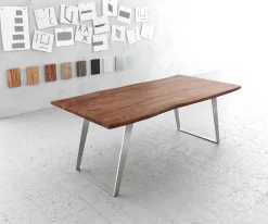 EsstischEdge 200x100cm Akazie Braun Edelstahl Silber schräg Live- Sofort versandfertig