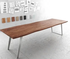 EsstischEdge 300x100cm Akazie Braun Edelstahl Silber schräg Live- Versandfertig ca. 07.11.26