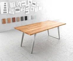EsstischEdge 200x100cm Akazie Natur Edelstahl Silber schräg Live- Sofort versandfertig