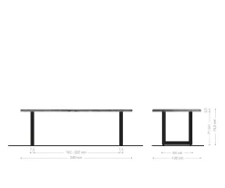 EsstischEdge 240x100cm Akazie Natur Edelstahl breit Live- Sofort versandfertig