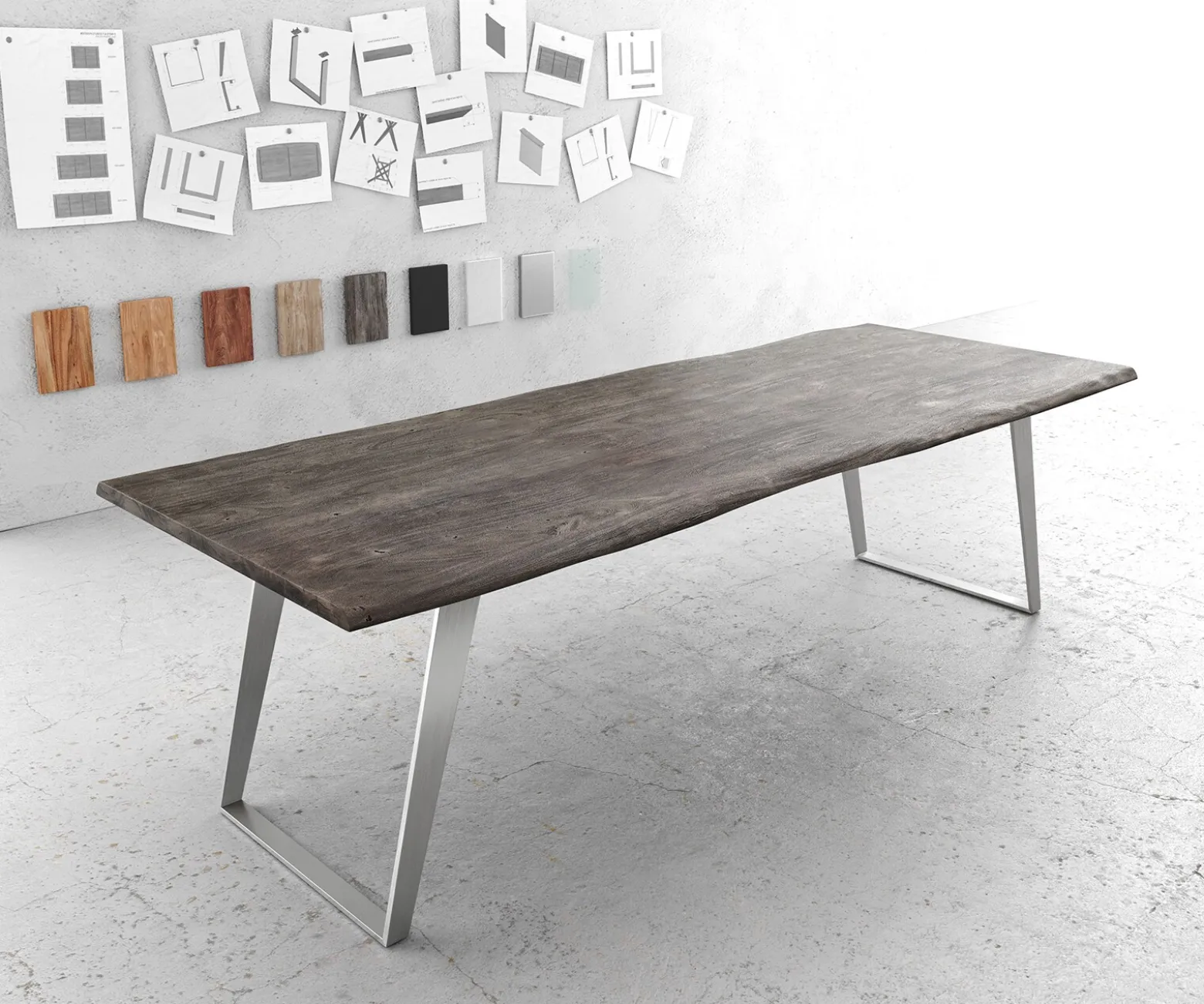 EsstischEdge 260x100cm Akazie Platin Edelstahl Silber schräg Live- Versandfertig ca. 07.11.26