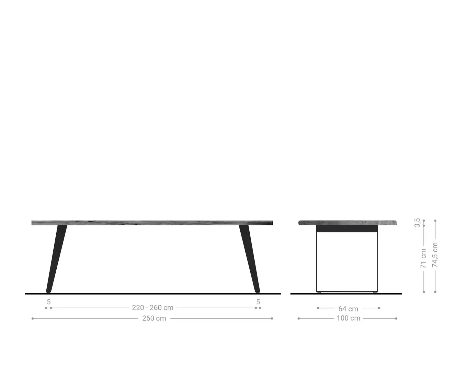 EsstischEdge 260x100cm Akazie Platin Edelstahl Silber schräg Live- Versandfertig ca. 07.11.26