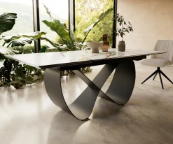 EsstischEdge 200-300x100 cm Keramik Calacatta Luxe Weiß-Gold-Grau Infinity Metall Schwarz ausziehbar Versandfertig ca. 25.09.26