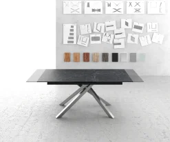 EsstischEdge 180-220x100cm Keramik Laminam®Nero Greco Anthrazit Kreuzgestell Rechteck Edelstahl ausziehbar Sofort versandfertig