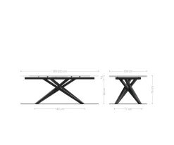 EsstischEdge 180-220x100cm Keramik Laminam®Nero Greco Anthrazit Kreuzgestell Rechteck Edelstahl ausziehbar Sofort versandfertig
