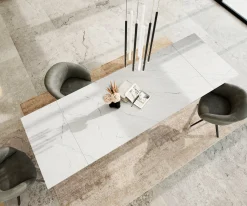 EsstischEdge 200-300x100 cm Keramik Laminam® Statuarietto Weiß Infinity Metall Schwarz ausziehbar Versandfertig ca. 28.10.26