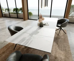 EsstischEdge 200-300x100 cm Keramik Laminam® Statuarietto Weiß Infinity Metall Schwarz ausziehbar Versandfertig ca. 28.10.26