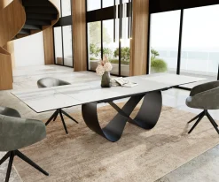 EsstischEdge 200-300x100 cm Keramik Laminam® Statuarietto Weiß Infinity Metall Schwarz ausziehbar Versandfertig ca. 28.10.26
