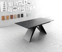 EsstischEdge 180-220x100cm Keramik Laminam®Nero Greco Anthrazit V-Mittelfuß Schwarz ausziehbar Sofort versandfertig