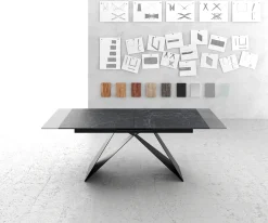 EsstischEdge 180-220x100cm Keramik Laminam®Nero Greco Anthrazit V-Mittelfuß Schwarz ausziehbar Sofort versandfertig