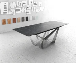 EsstischEdge 180-220x100cm Keramik Laminam®Nero Greco Anthrazit Mittelfuß Flachstahl Silber ausziehbar Sofort versandfertig
