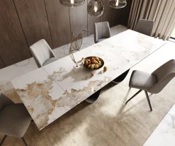 EsstischEdge 200-300x100 cm Keramik Minas Melange Weiß-Beige Infinity Metall Schwarz ausziehbar Versandfertig ca. 25.09.26